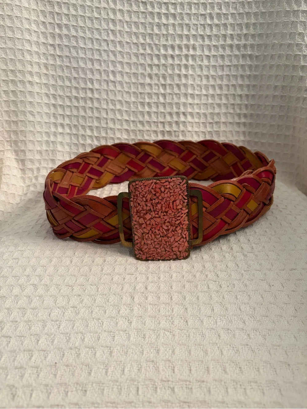 Motif 56 Wide Woven Leather Belt with Wide Stone Chip Buckle Size Medium